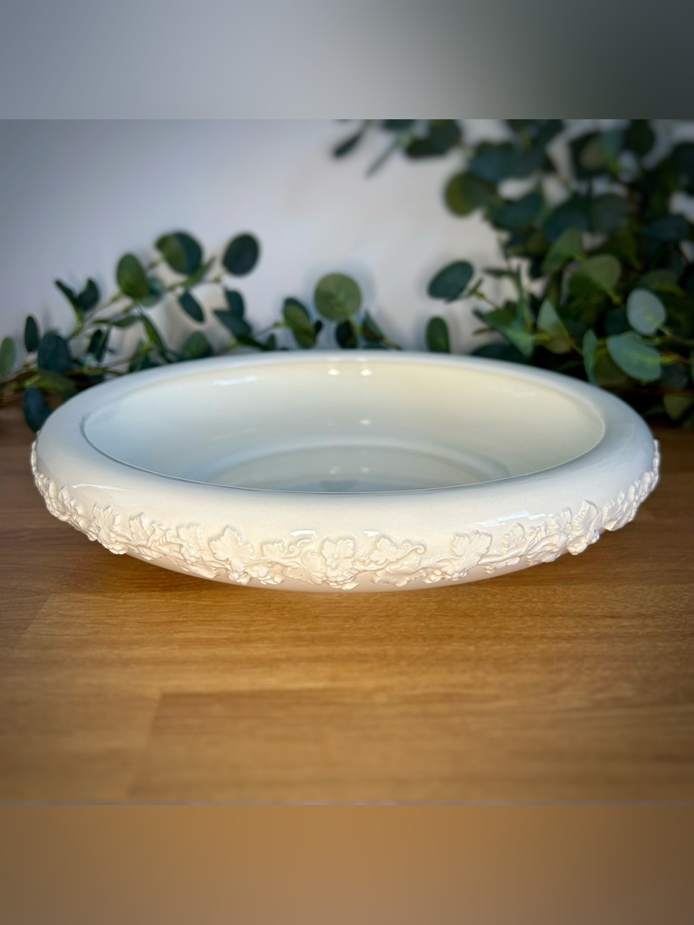 Vintage Wedgwood Embossed Queen’s Ware Serving Bowl | Cream Grapevine Stoneware
